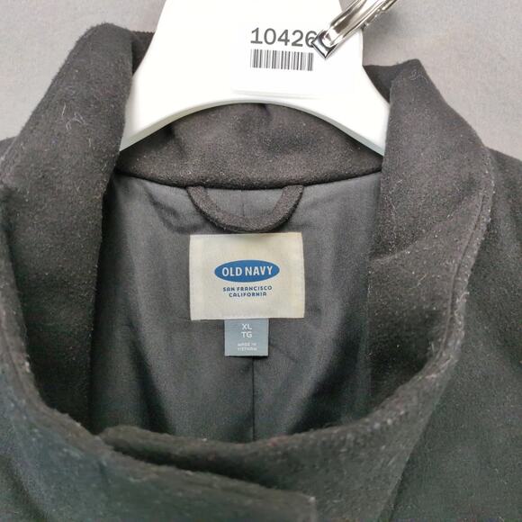 Old Navy Black Pea Coat Women's XL Concealed Buttons Flannel Boxy Retro Mod - Picture 4 of 10